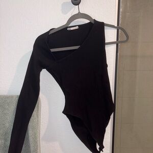 Zara Charcoal Ribbed Knit Top